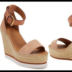 See by Chloe Suede Platform Espradrille Wedge Sandals